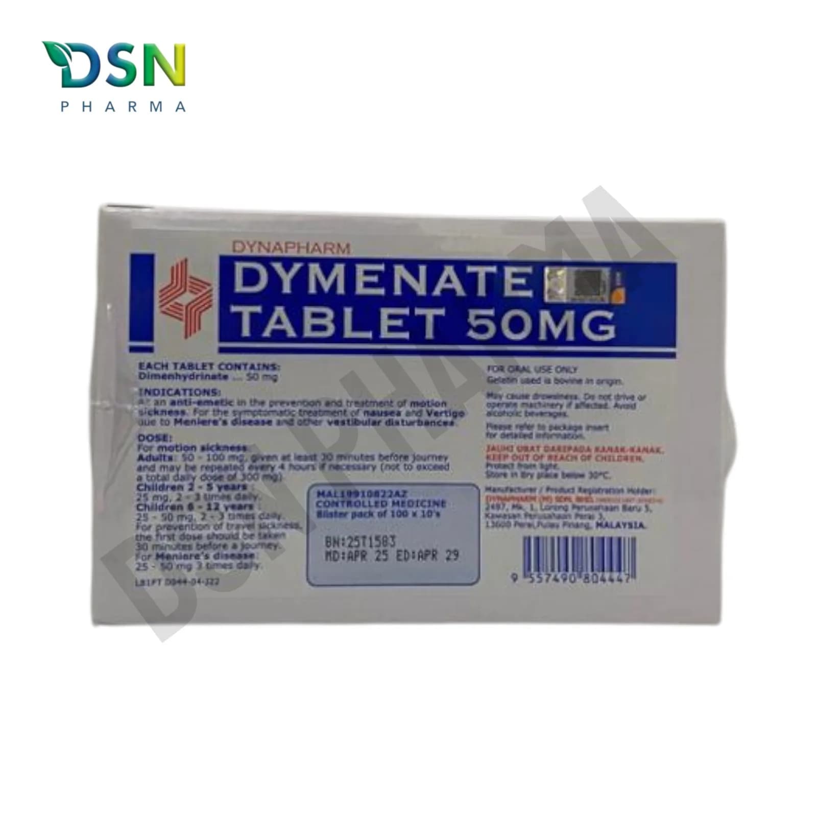 DYMENATE DYNAPHARM 50MG TAB 100X10s